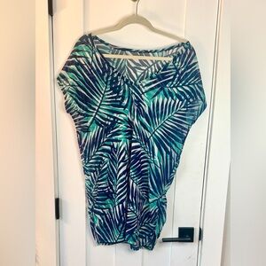 Anne Cole Blue & Green Palm Print Beach Cover-Up Dress | Size S/M